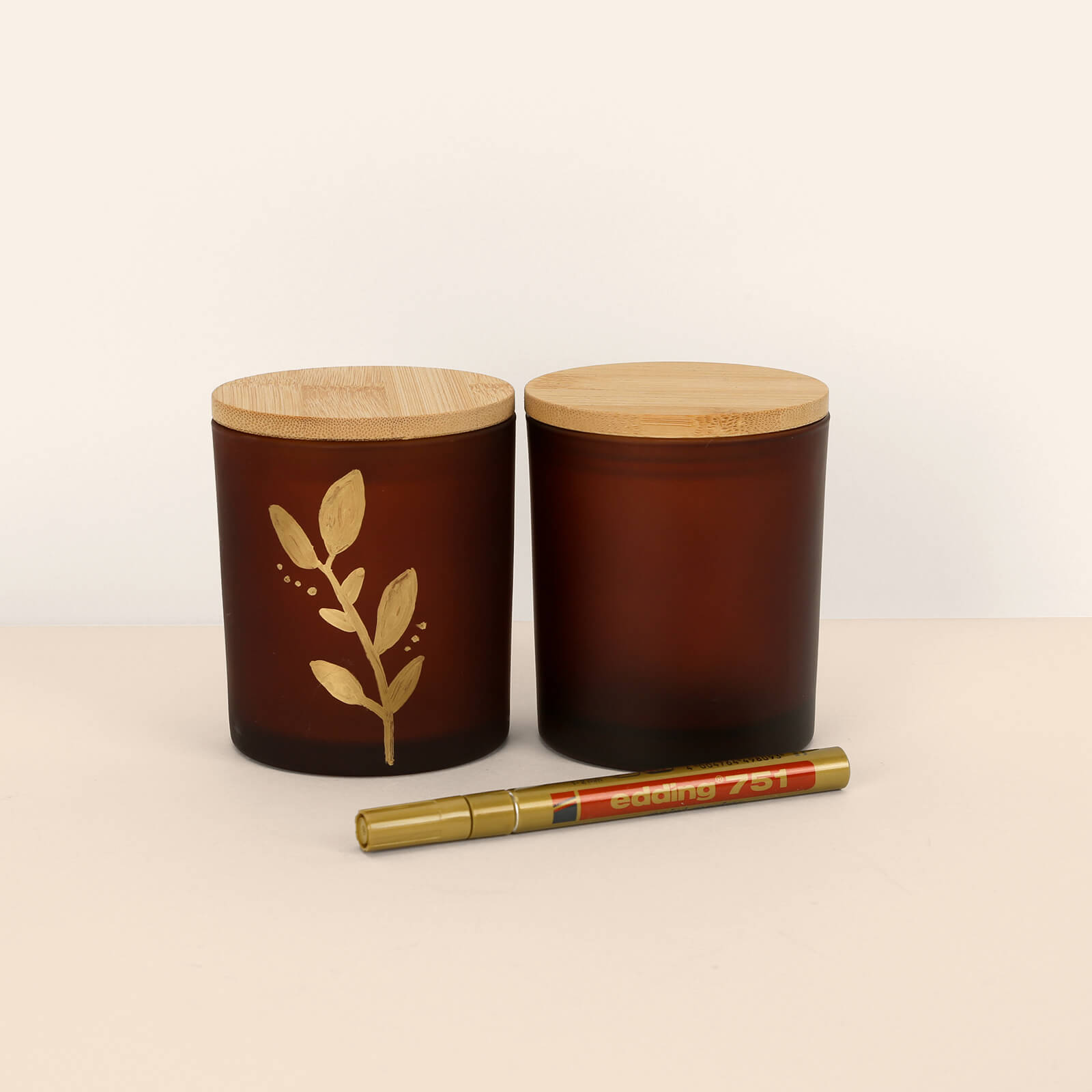 2x Frosted Amber Glass Jars